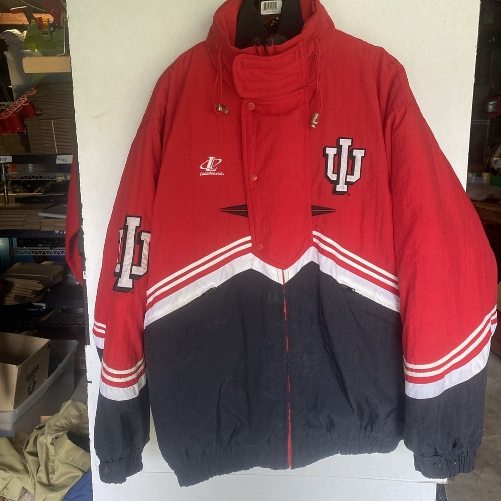VTG 90s Indiana Hoosiers Logo Athletic Jacket XL Shark Tooth Puffer Big Logo IU